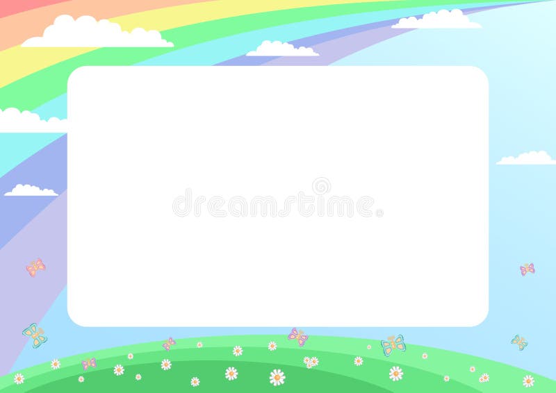 Fondo para los niños, césped con flores y mariposas, en el cielo azul el sol y el arco iris libre illustration Fondo para los niños, césped con flores y mariposas, en el cielo azul el sol y el arco iris libre illustration