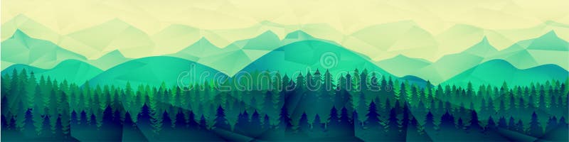 Fondo polivinílico bajo del vector del paisaje de las montañas Las formas poligonales enarbolan con nieve en el top y los árboles stock de ilustración