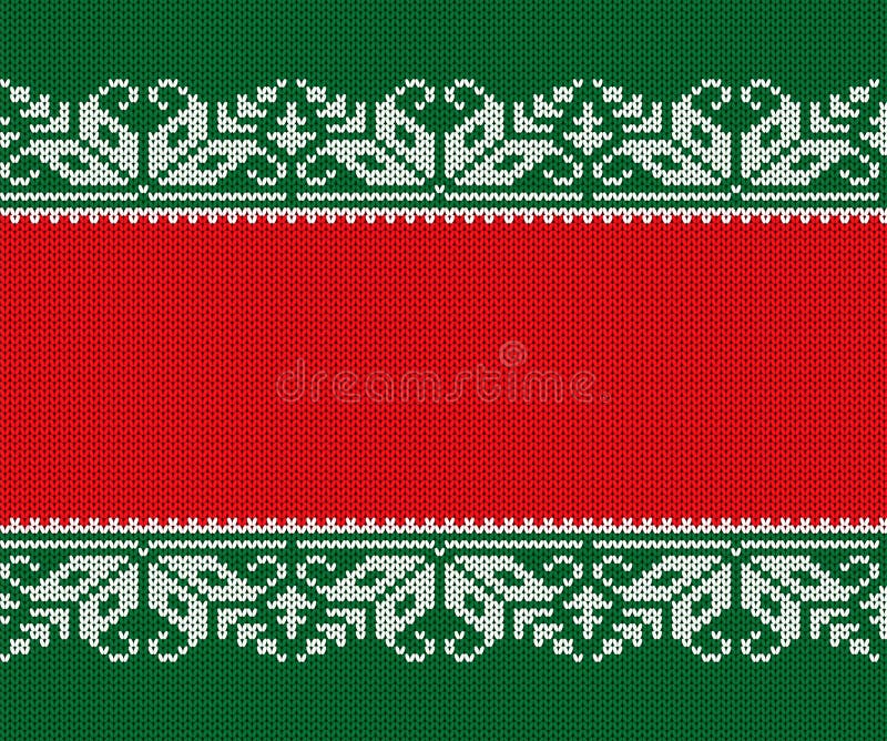 Knitted christmas red and green background. Seamless geometric knit ornament. Xmas winter sweater texture design with empty place to your text. Vector illustration. Knitted christmas red and green background. Seamless geometric knit ornament. Xmas winter sweater texture design with empty place to your text. Vector illustration.