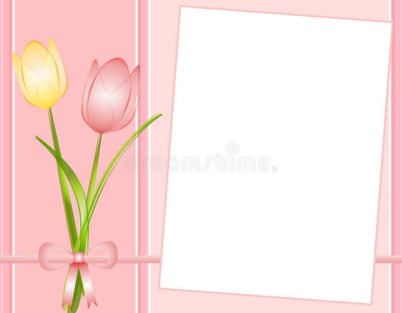 Fondo rosado del papel de nota de los tulipanes del resorte stock de ilustración Fondo rosado del papel de nota de los tulipanes del resorte stock de ilustración