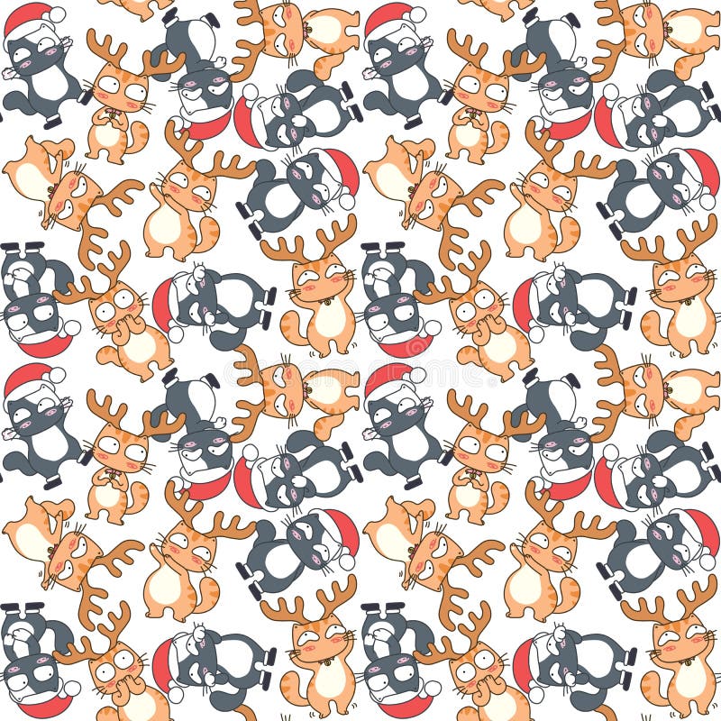 Fondo senza cuciture del modello dei gatti divertenti illustrazione vettoriale Fondo senza cuciture del modello dei gatti divertenti illustrazione vettoriale