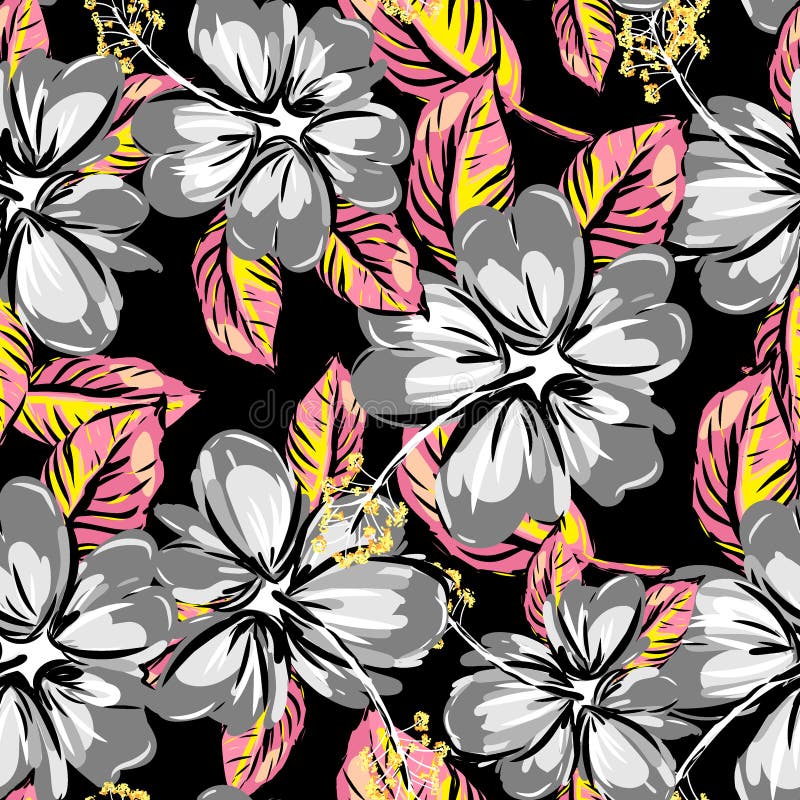 Fondo senza cuciture del modello della foglia tropicale e dell'ibisco royalty illustrazione gratis Fondo senza cuciture del modello della foglia tropicale e dell'ibisco royalty illustrazione gratis