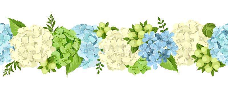 Fondo senza cuciture orizzontale con i fiori blu e bianchi Illustrazione di vettore illustrazione di stock Fondo senza cuciture orizzontale con i fiori blu e bianchi Illustrazione di vettore illustrazione di stock