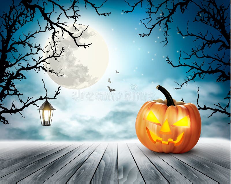 Scary Halloween background with pumpkin and moon. Vector. Scary Halloween background with pumpkin and moon. Vector.