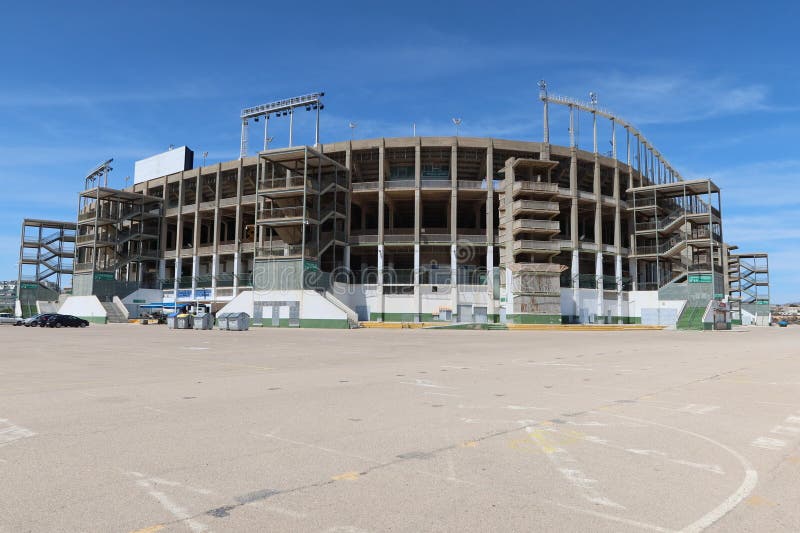 Elche, Alicante, Spain, May 3, 2024: South background of the Martinez Valero stadium of Elche football club. Elche, Alicante, Spain. Elche, Alicante, Spain, May 3, 2024: South background of the Martinez Valero stadium of Elche football club. Elche, Alicante, Spain