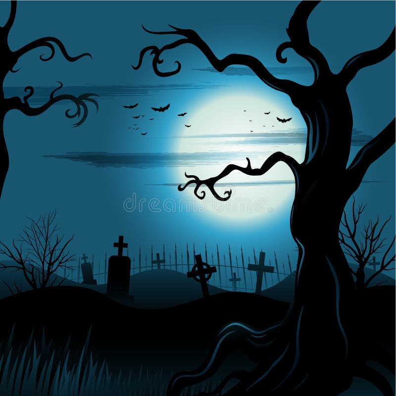 Fondo terrificante di Halloween dell'albero con la luna piena