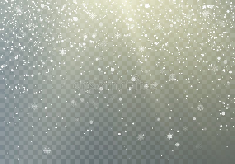 Fondo trasparente di caduta dei fiocchi di neve Glassi la neve ed il sole Modello di inverno con i fiocchi di neve crystallic