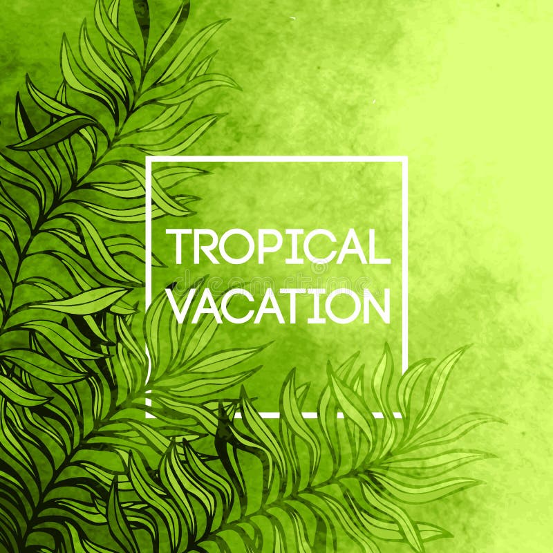 Fondo tropical de la hoja de la palmera de la acuarela Diseño tropical de las vacaciones Ilustración del vector stock de ilustración Fondo tropical de la hoja de la palmera de la acuarela Diseño tropical de las vacaciones Ilustración del vector stock de ilustración