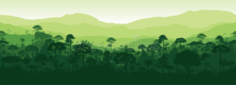 Fondo tropical inconsútil horizontal del bosque de la selva de la selva tropical de Gayana del vector