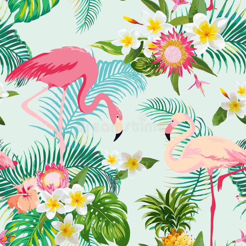Fondo tropicale degli uccelli e dei fiori Reticolo senza giunte dell'annata illustrazione vettoriale Fondo tropicale degli uccelli e dei fiori Reticolo senza giunte dell'annata illustrazione vettoriale