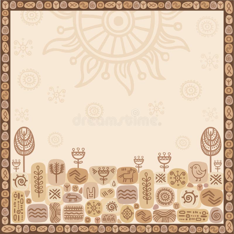 Fondo un marco con un ornamento étnico ilustración del vector Fondo un marco con un ornamento étnico ilustración del vector