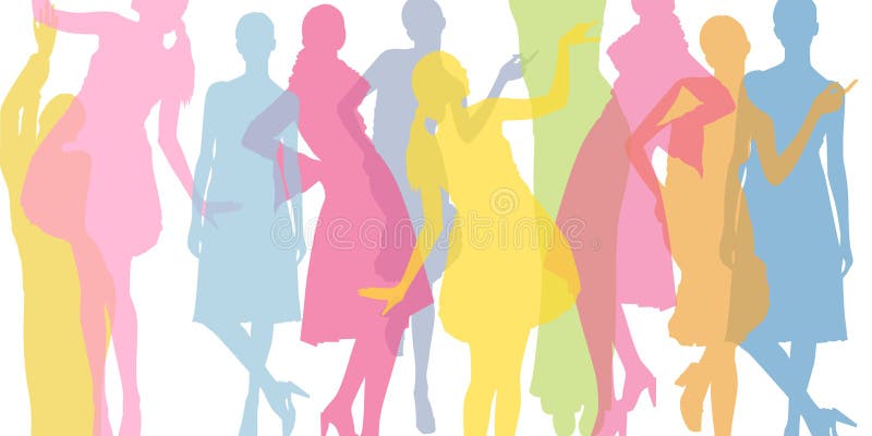 Fondo variopinto di modo Siluette colorate trasparenti delle ragazze illustrazione di stock Fondo variopinto di modo Siluette colorate trasparenti delle ragazze illustrazione di stock