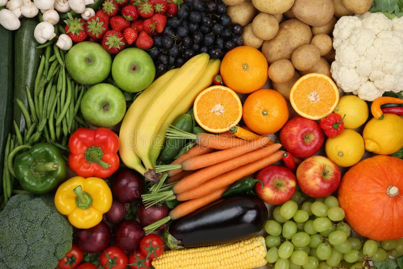 Fondo vegetariano de las frutas y verduras de la consumición sana foto de archivo libre de regalías