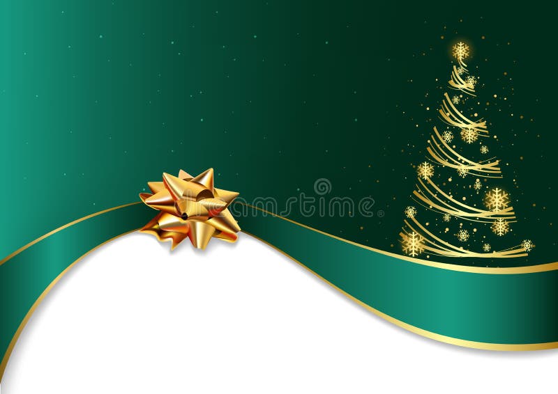 Fondo verde de la Navidad con el arco y el árbol de oro ilustración del vector