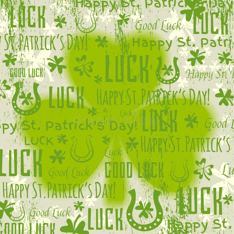 Fondo verde del Grunge para el día con el trébol, vector de Patricks stock de ilustración Fondo verde del Grunge para el día con el trébol, vector de Patricks stock de ilustración
