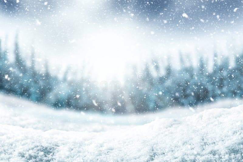 Fondo y árbol de la nieve Contexto del invierno con luz del sol en tiempo de mañana