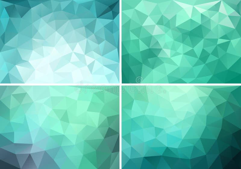 Abstract blue, green and teal low poly backgrounds, set of vector design elements. Abstract blue, green and teal low poly backgrounds, set of vector design elements