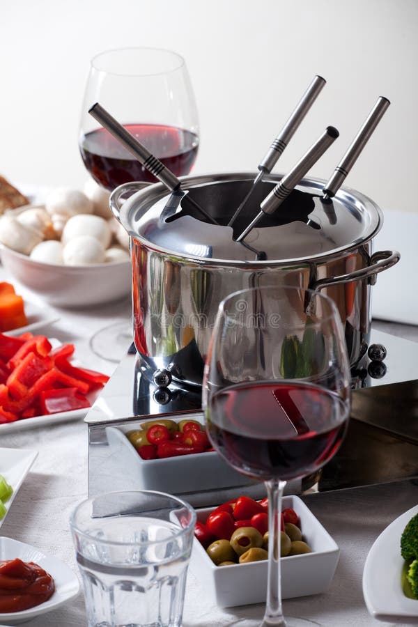 Fondue stock image. Image of fork, party, fillet, glass 48144109