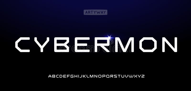 Font cibernetic futurist cu design modern și accente strălucitoare. Perfect pentru sigla tehnică Headline of digital royalty free illustration
