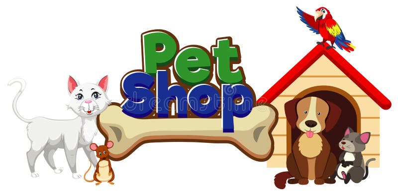 Font Design for Pet Shop with Many Cute Animals Stock Vector ...