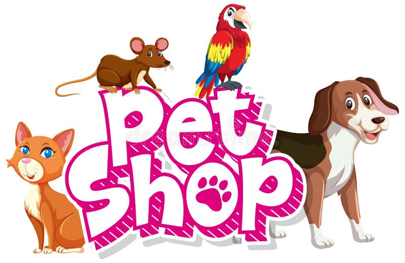 Font Design for Word Pet Shop with Many Animals Stock Vector ...