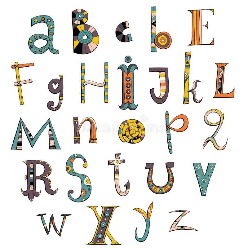 Doodle Alphabet Funny Collection Stock Vector - Illustration of header ...