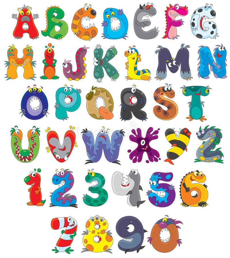 Inglés el alfabeto a números ridículo monstruos.