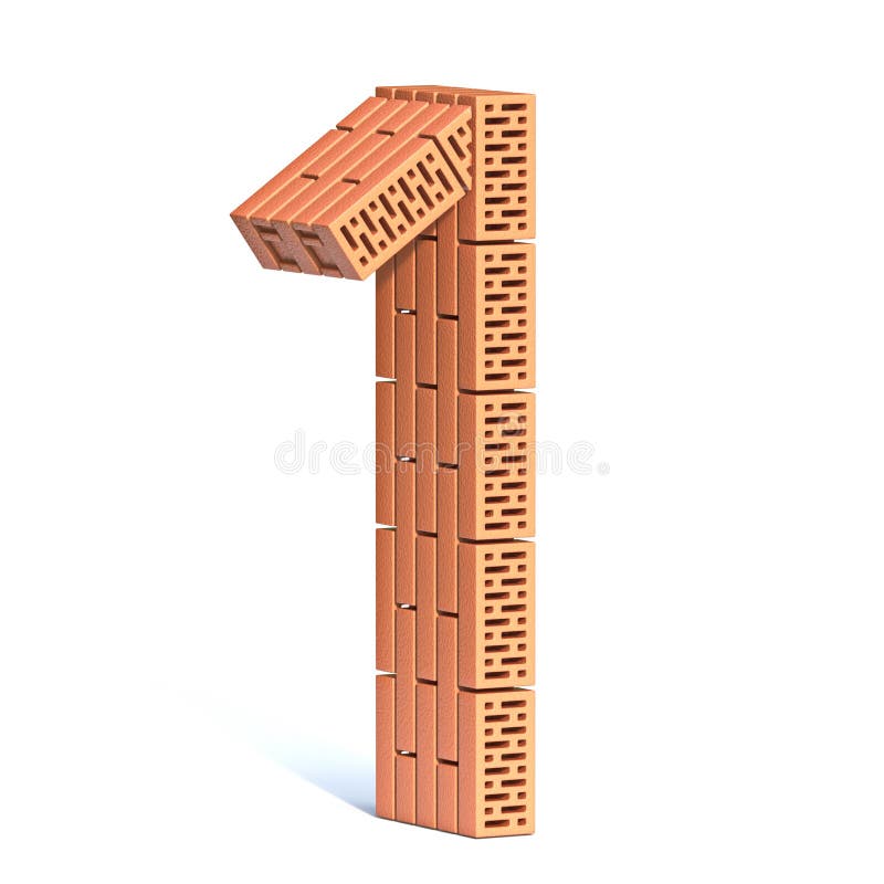 Font perete cărămidă numărul 1 un 3d. Fontul cărămizii 1 1 o ilustrare de randare 3d izolată pe fond alb