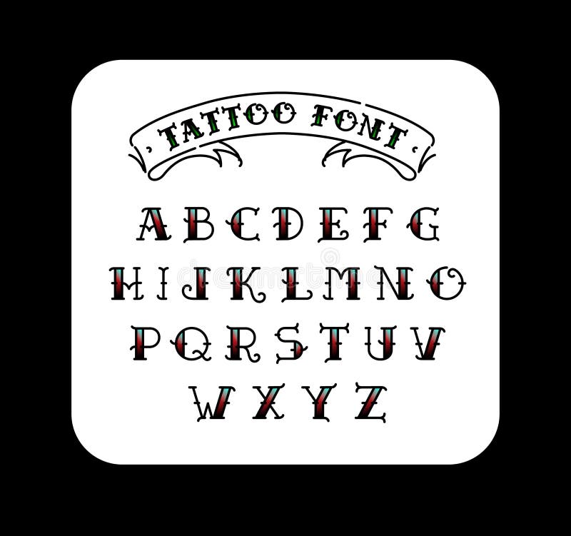 Font in the Style of the Old School Tattoo. Alphabet for Tattoos. Contour  Letters with a Fill. a Set of Letters for Tattoos Stock Vector -  Illustration of tattoo, antique: 141449569