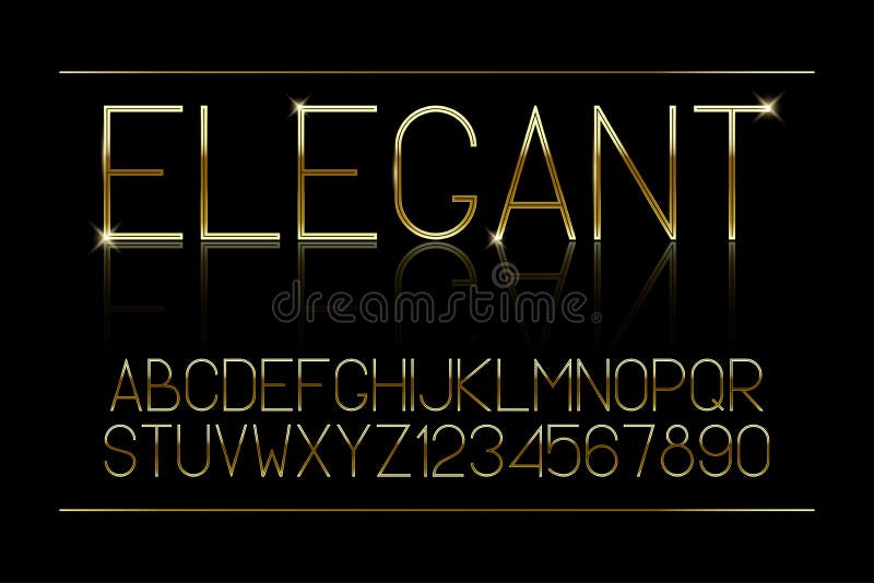 Font subțire auriu. alfabet auriu elegant. tipar auriu strălucitor. vector royalty free illustration