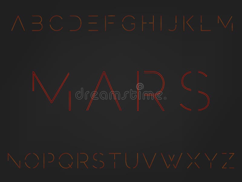 Font. Typeface. Alphabet with futuristic minimal design. Mars vector illustration