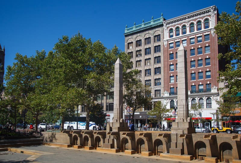 Fontana del Copley Square Park a Boylston Street Boston Massachusetts USA immagini stock