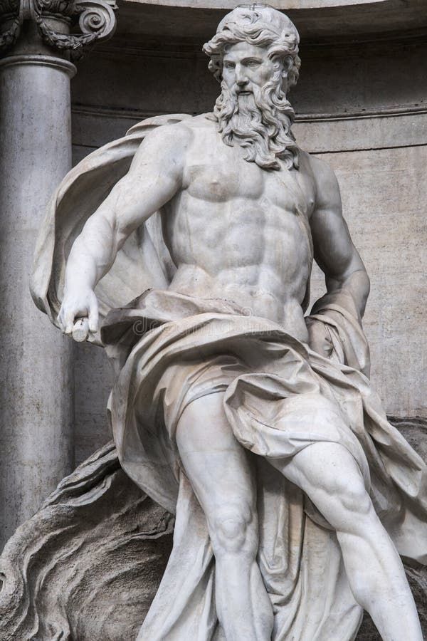 Fontana di Trevi or Trevi Fountain detail of the statue of the God of the Ocean.