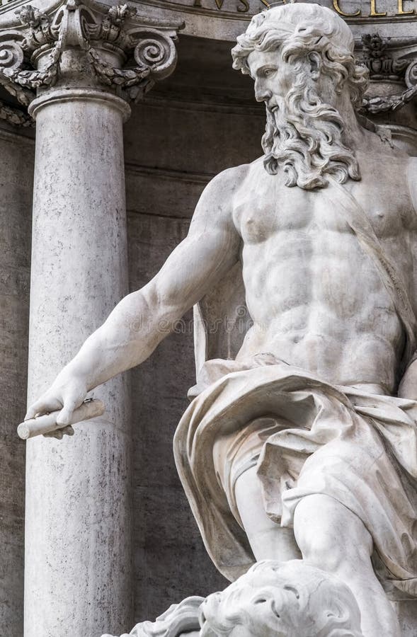 Fontana di Trevi or Trevi Fountain detail of the statue of the God of the Ocean.