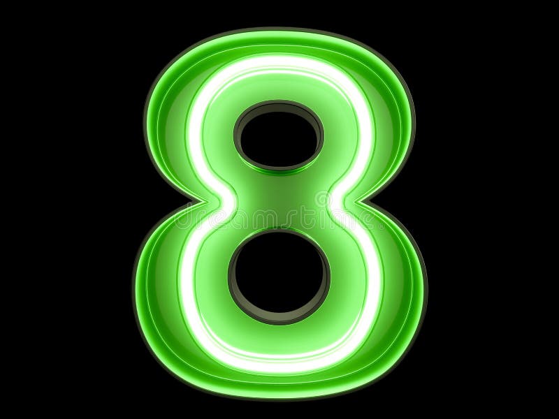 Fonte al neon otto del carattere 8 di alfabeto della cifra della luce verde