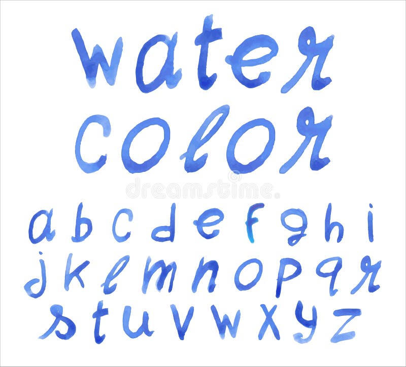 Handwritten blue font. Watercolor technique. Vector illustration. Handwritten blue font. Watercolor technique. Vector illustration.