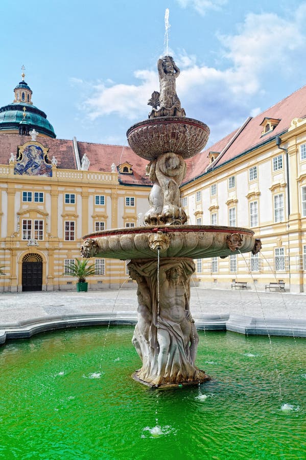 Baroque Fountain in the Abbey of Melk, Austria. Baroque Fountain in the Abbey of Melk, Austria