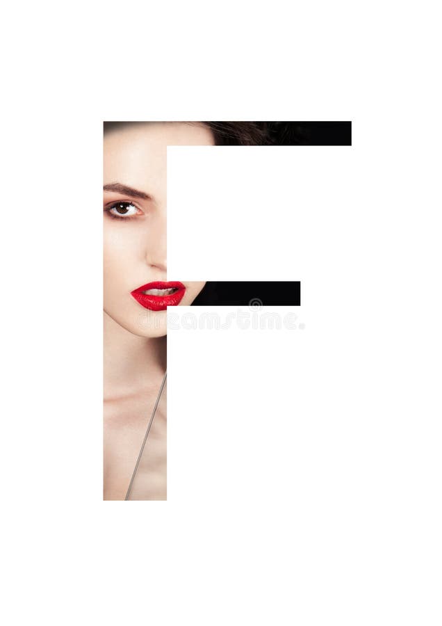 Fonte criativa da forma da menina de composição da beleza da letra de F fotografia de stock Fonte criativa da forma da menina de composição da beleza da letra de F fotografia de stock