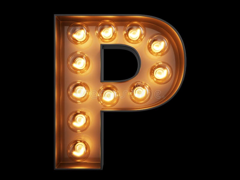 Fonte del carattere P di alfabeto della lampadina