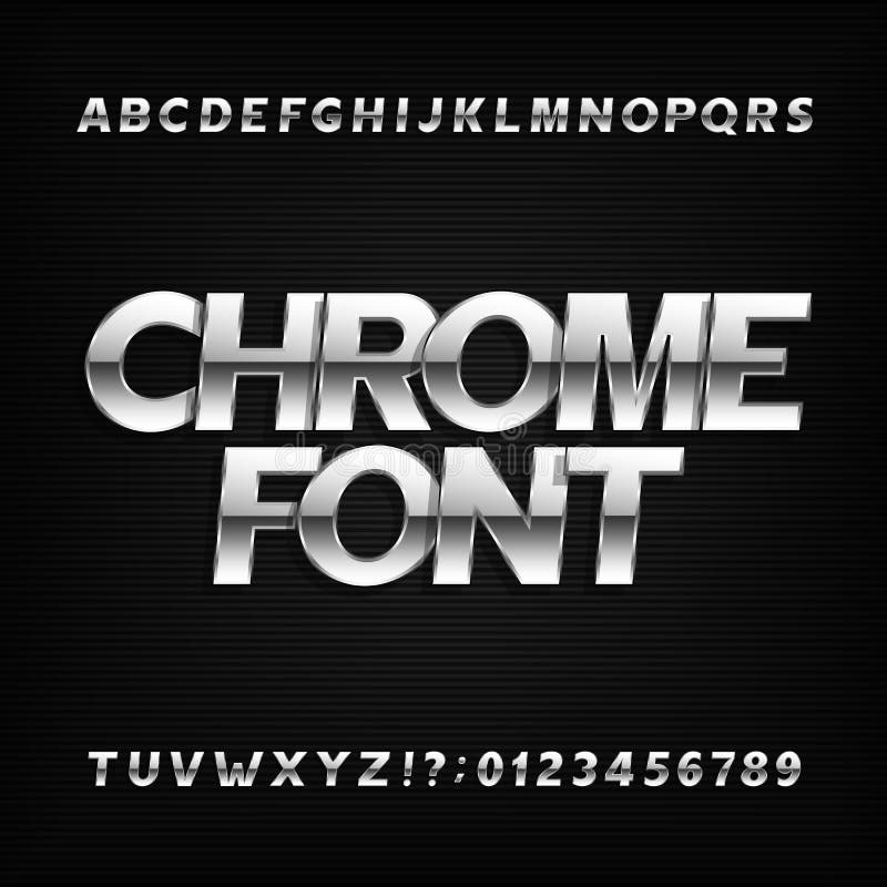 Fonte do alfabeto de Chrome Letras e números metálicos de Sans Serif do efeito em um fundo escuro ilustração do vetor Fonte do alfabeto de Chrome Letras e números metálicos de Sans Serif do efeito em um fundo escuro ilustração do vetor