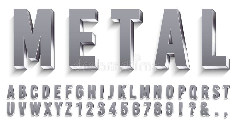 Fonte real?stica do metal Letras metálicas brilhantes com sombras, texto do cromo e grupo do vetor do alfabeto 3D dos metais ilustração royalty free Fonte real?stica do metal Letras metálicas brilhantes com sombras, texto do cromo e grupo do vetor do alfabeto 3D dos metais ilustração royalty free