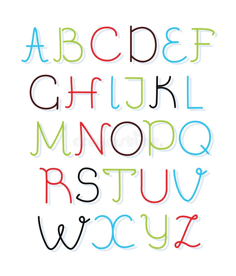 Fonte tirada mão da caixa baixa do alfabeto do vetor Letras isoladas na cor diferente para sua rotulação, cópia, projeto ilustração stock Fonte tirada mão da caixa baixa do alfabeto do vetor Letras isoladas na cor diferente para sua rotulação, cópia, projeto ilustração stock