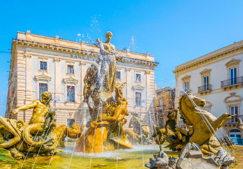 Fountain of Diana in Syracuse, Sicily, Italy. Fountain of Diana in Syracuse, Sicily, Italy