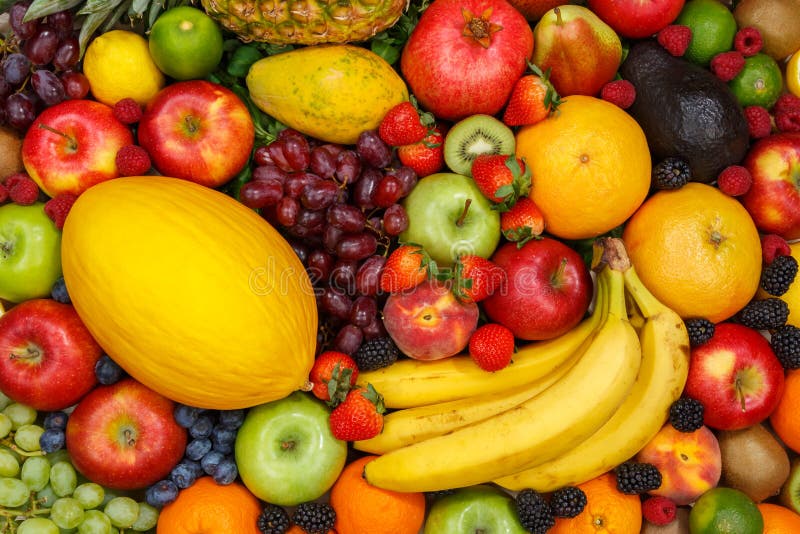 Food Background Fruits Collection Apples Berries Banana Oranges Fruit