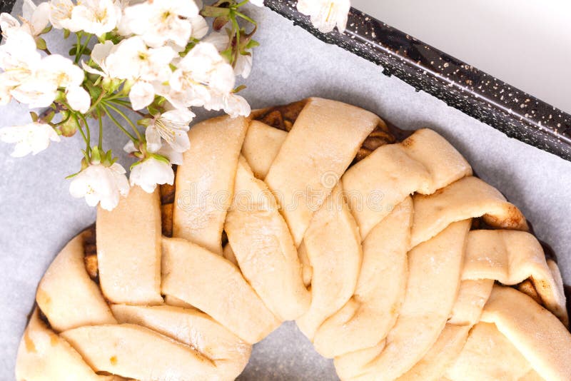 Food bakery concept making bread dought for apple Cinnamon Roll Braided Bread with copy space. Dought stock images, royalty-free photos and pictures