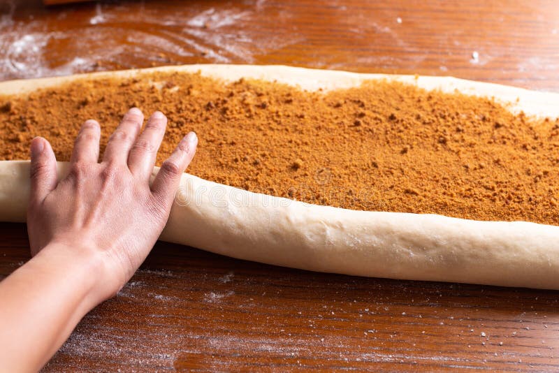 Food bakery concept making bread dought for Cinnamon Roll Braided Bread with copy space. Dought stock images, royalty-free photos and pictures