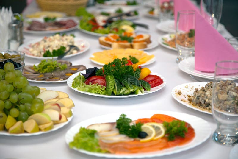 Food at banquet table