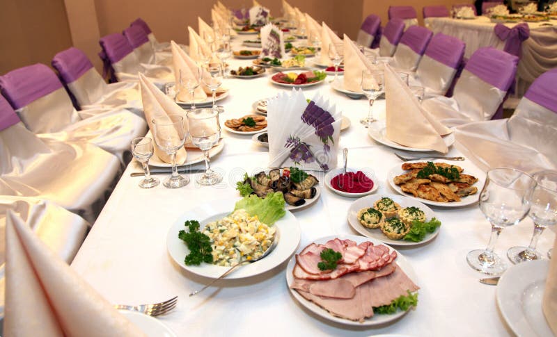 Food at banquet table