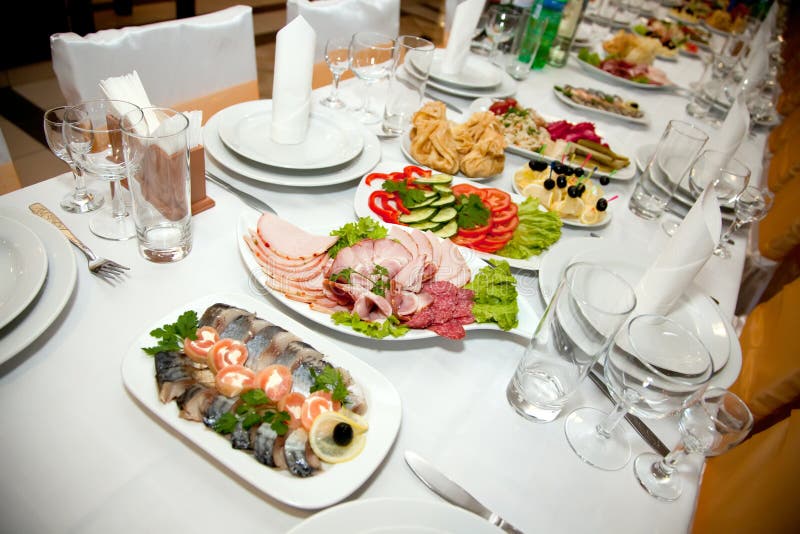 Food at banquet table