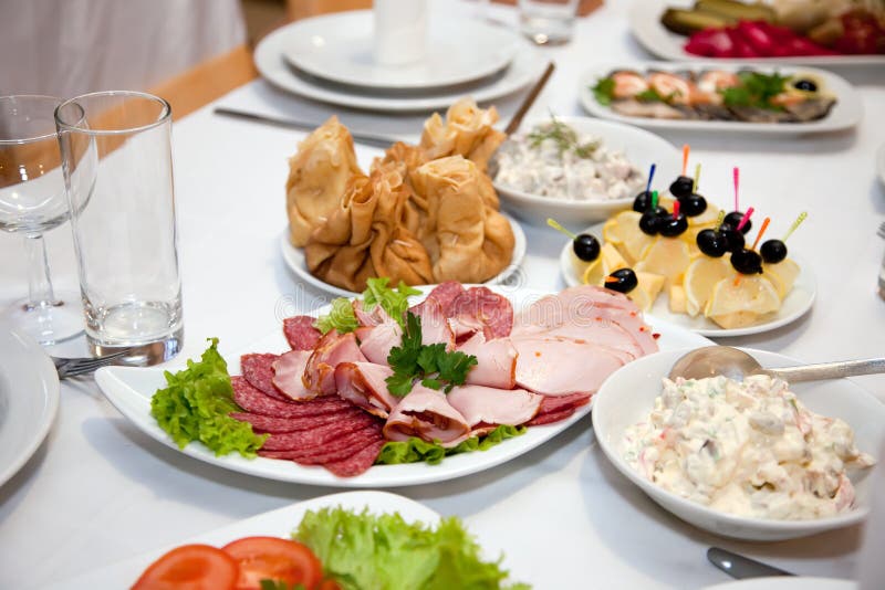 Food at banquet table